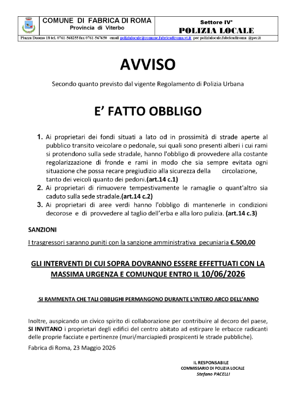 AVVISO TAGLIO SIEPI 2026